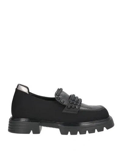 Jeannot Woman Loafers Black Size 9 Textile Fibers, Leather