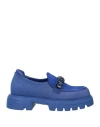 Jeannot Woman Loafers Bright Blue Size 7 Leather, Textile Fibers