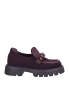 Jeannot Woman Loafers Plum Size 7 Leather, Textile Fibers In Red