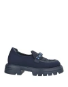 Jeannot Woman Loafers Midnight Blue Size 6 Leather, Textile Fibers In Blue