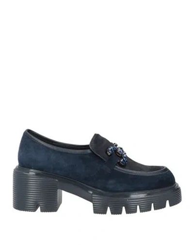 Jeannot Woman Loafers Navy Size 10 Leather In Blue