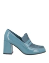 Jeannot Woman Loafers Pastel Blue Size 10 Leather In Blue