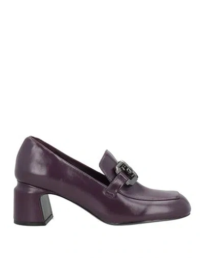 Jeannot Woman Loafers Plum Size 5 Leather In Purple