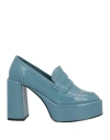 Jeannot Woman Loafers Slate Blue Size 8 Leather In Blue