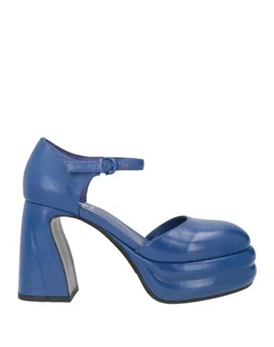 Jeannot Woman Pumps Blue Size 7 Leather In Multi