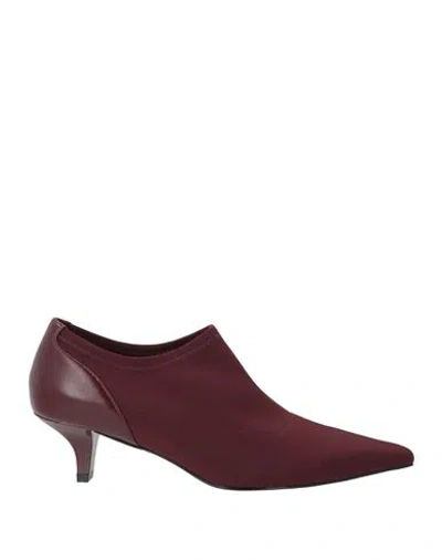 Jeannot Woman Pumps Burgundy Size 6 Leather, Textile Fibers