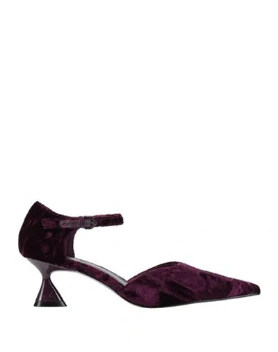 Jeannot Woman Pumps Dark Purple Size 11 Textile Fibers In Multi