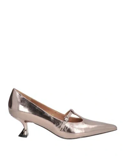 Jeannot Woman Pumps Gunmetal Size 11 Leather In Gold