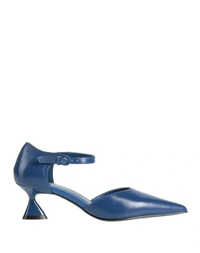 Jeannot Woman Pumps Navy Size 6 Leather In Blue