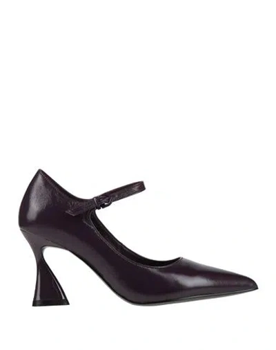 Jeannot Woman Pumps Plum Size 7 Leather In Purple