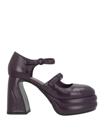 Jeannot Woman Pumps Plum Size 7 Leather In Purple
