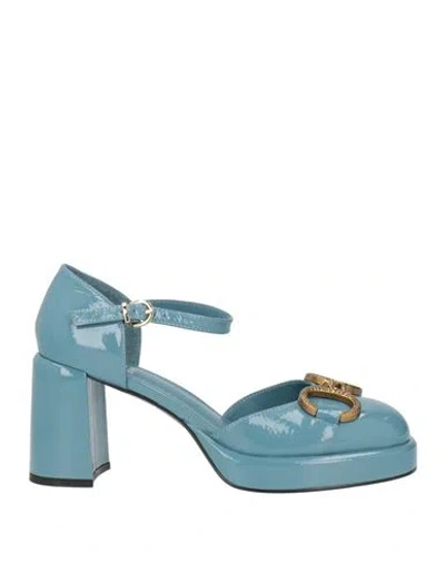 Jeannot Woman Pumps Sky Blue Size 9 Leather In Multi