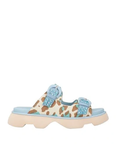 Jeannot Woman Sandals Azure Size 8 Leather, Synthetisches Material In Blue