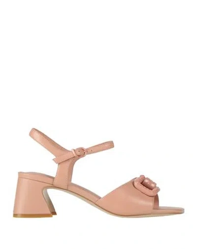 Jeannot Woman Sandals Blush Size 8 Leather In Pink