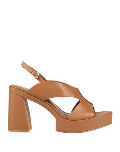 Jeannot Woman Sandals Brown Size 10 Leather In Multi