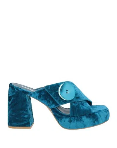 Jeannot Woman Sandals Deep Teal Size 5 Textile Fibers In Multi