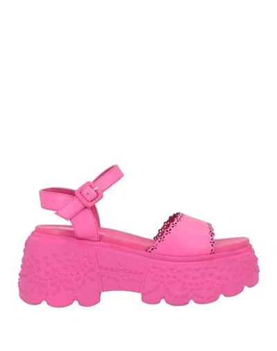 Jeannot Woman Sandals Fuchsia Size 8 Leather In Pink