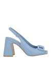 Jeannot Woman Sandals Light Blue Size 10 Leather In Blue