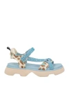Jeannot Woman Sandals Light Blue Size 10 Leather, Textile Fibers