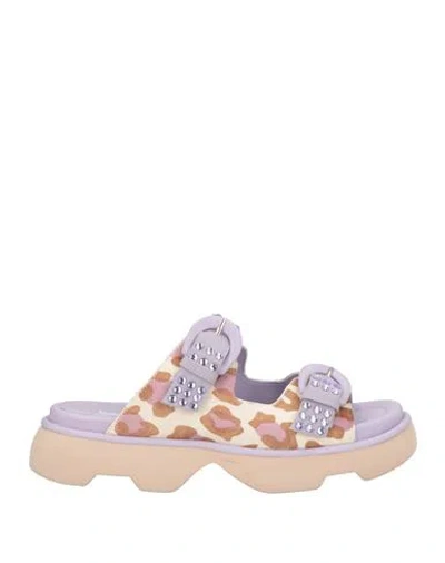 Jeannot Woman Sandals Lilac Size 11 Leather, Textile Fibers