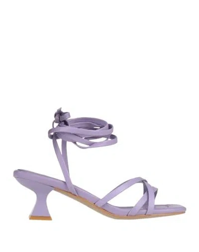 Jeannot Woman Sandals Lilac Size 8 Leather In Purple