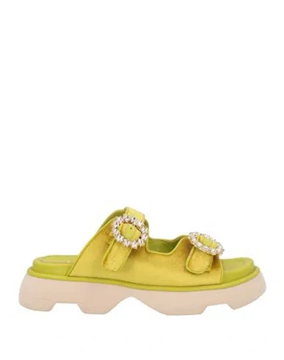 Jeannot Woman Sandals Lime Green Size 7 Leather, Textile Fibers In Multi