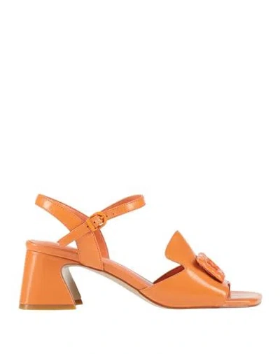 Jeannot Woman Sandals Orange Size 7 Leather