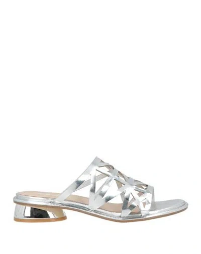 Jeannot Woman Sandals Silver Size 7 Leather, Synthetic Material