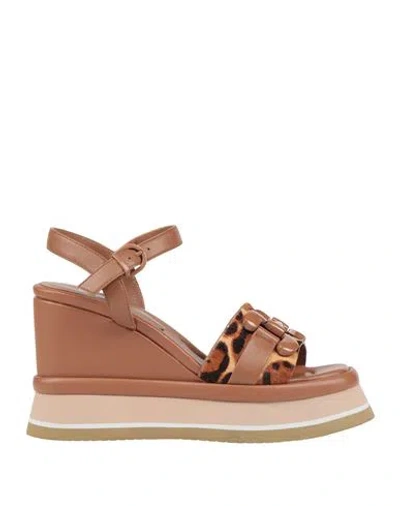 Jeannot Woman Sandals Tan Size 7 Leather In Brown