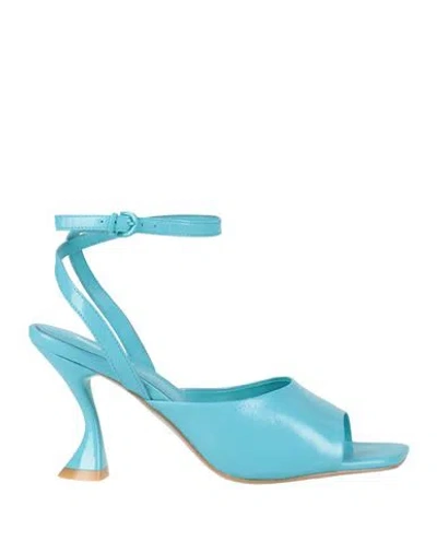 Jeannot Woman Sandals Turquoise Size 8 Leather In Blue