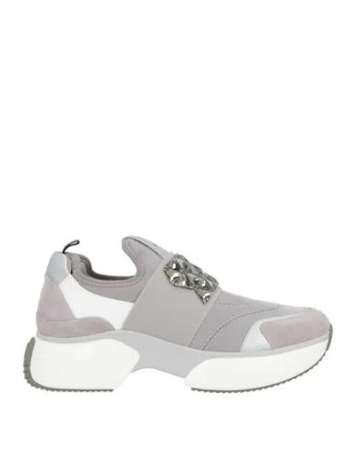 Jeannot Woman Sneakers Light Grey Size 10 Leather, Textile Fibers In Gray