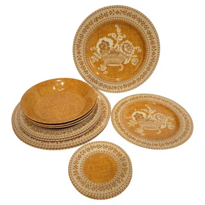 Pre-owned Jean-pierre Frey Art Nouveau 53-piece Dinnerware Set “paniers Fleuris”, Yellow Limoges Porcelain