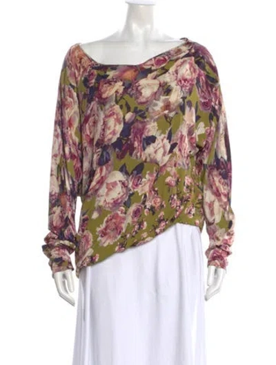 Pre-owned Jean's Paul Gaultier Floral Print Bateau Neckline Blouse In Pink
