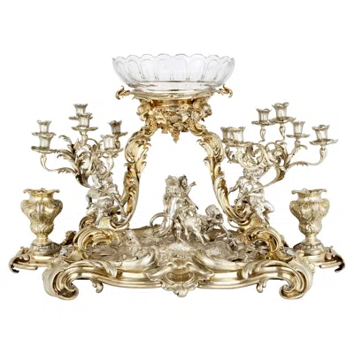 Pre-owned Jean-valentin Morel Exhibition-quality Antique Silvered And Gilt Bronze Centrepiece By Morel In Gold