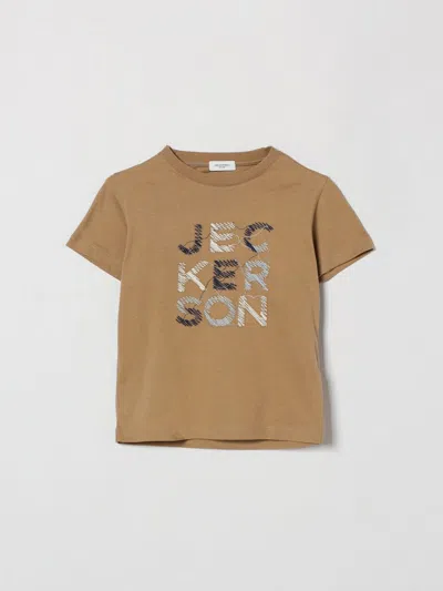 Jeckerson Kids'  Cotton T-shirt With Embroidered Logo In Brown
