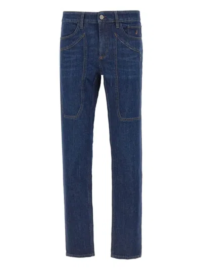 Jeckerson John Five-pockets Embroidered-logo Jeans In Blue