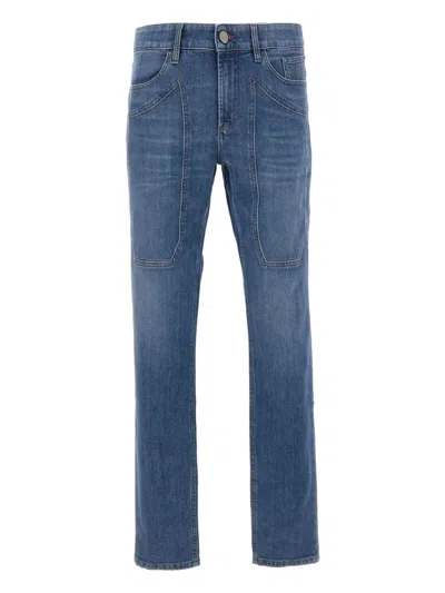 Jeckerson John Five-pockets Embroidered-logo Jeans In Blue
