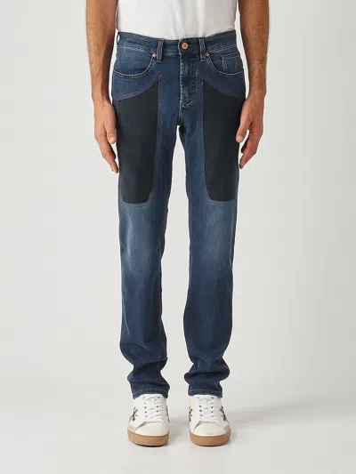 Jeckerson John Slim-fit 5 Tasche Con Patch Alcantara In Denim Di Cotone Stretch Tri Blend Oz.10 Jeans In Blue