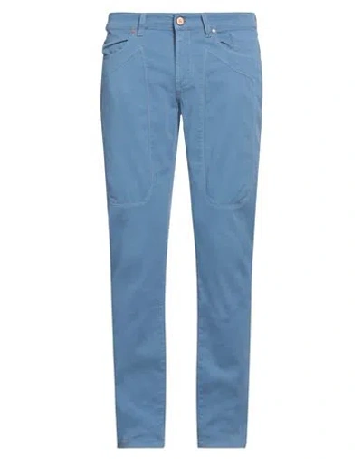 Jeckerson Man Pants Azure Size 35 Cotton, Recycled Cotton, Elastane In Blue