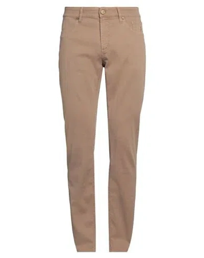 Jeckerson Man Pants Camel Size 34 Cotton, Elastane In Beige