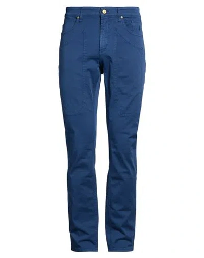 Jeckerson Man Pants Navy Size 35 Cotton, Elastane In Blue