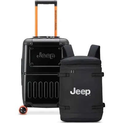 Jeep 19" Carry On Hardside Expandable Spinner [jh002b] & Cylindrical Backpack [js013c] 2 Piece Set In Black