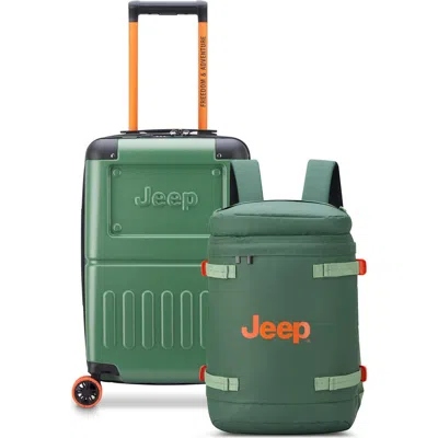 Jeep 19" Carry On Hardside Expandable Spinner [jh002b] & Cylindrical Backpack [js013c] 2 Piece Set In Green