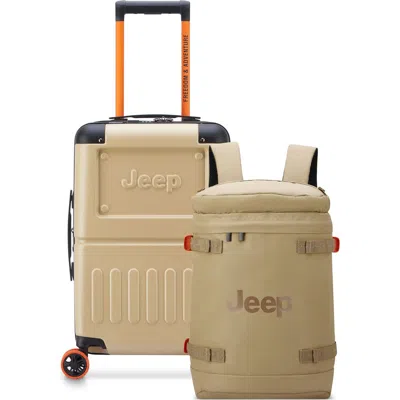 Jeep 19" Carry On Hardside Expandable Spinner [jh002b] & Cylindrical Backpack [js013c] 2 Piece Set In Brown