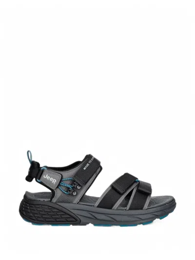 Jeep Groove Touch-strap Flat Sandals In Black