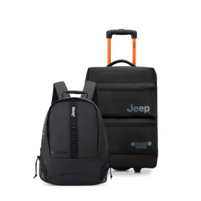 Jeep Softside 20" Two Wheel Rolling Travel Duffle Bag [js006b] & Laptop Travel Backpack [js011b] Set In Black