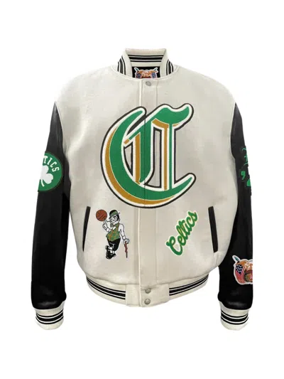 Jeff Hamilton Boston Celtics Leather Bomber Jacket In Neutral