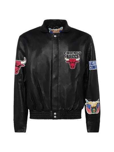 Jeff Hamilton Chicago Bulls Leather Bomber Jacket In Black