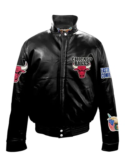 Jeff Hamilton Chicago Bulls Leather Puffer Jacket In Black