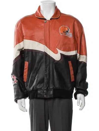 Pre-owned Jeff Hamilton Leather Graphic Print Jacket In Orange